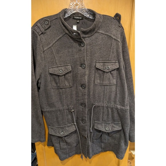 Torrid Sz Plus 1 Drape Front Anorak Jacket Olive Green - Picture 1 of 6